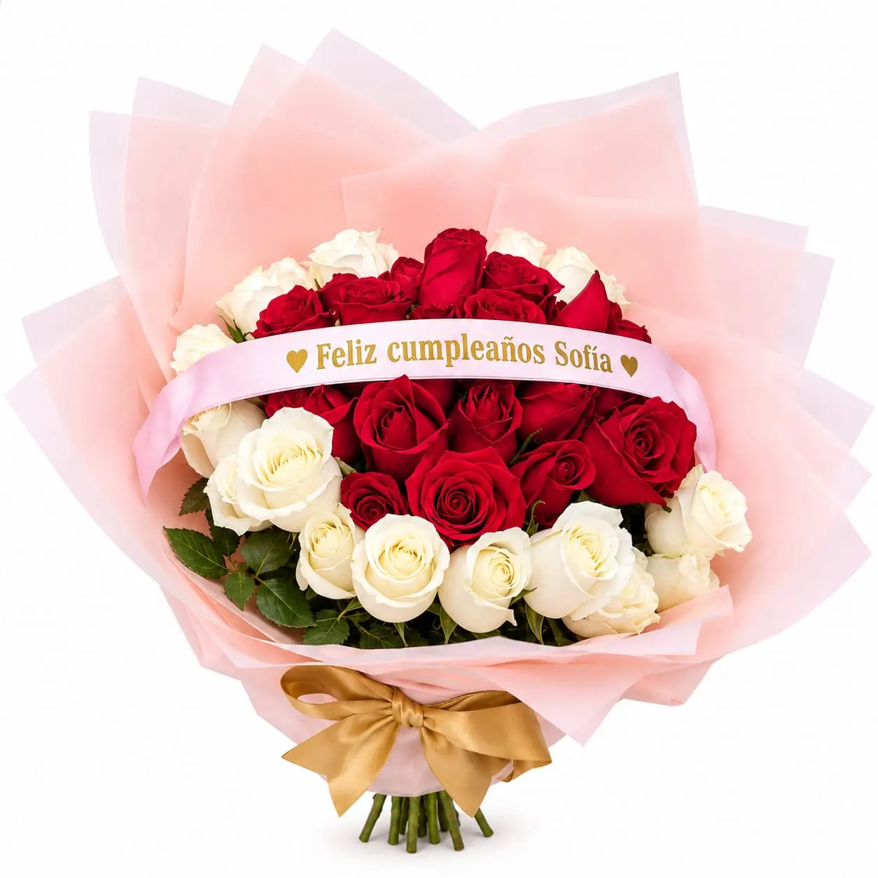 Ramo buchon de cumpleaños con rosas rojas y blancas para regalo delivery de flores en Lima